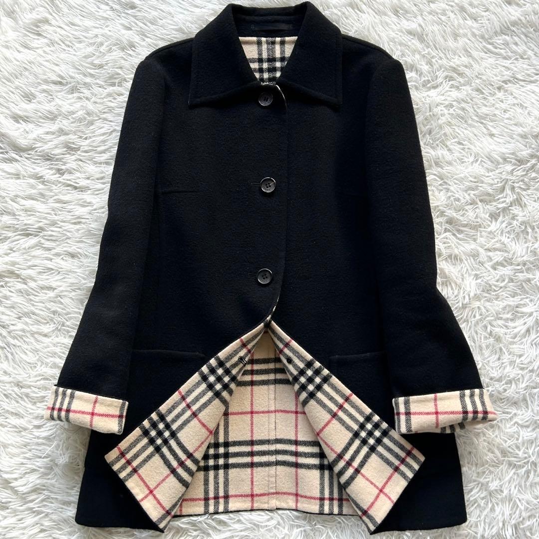 【美品】バーバリーロンドン　ダブルフェイス　ウールコート　カシミヤ混　黒　M相当