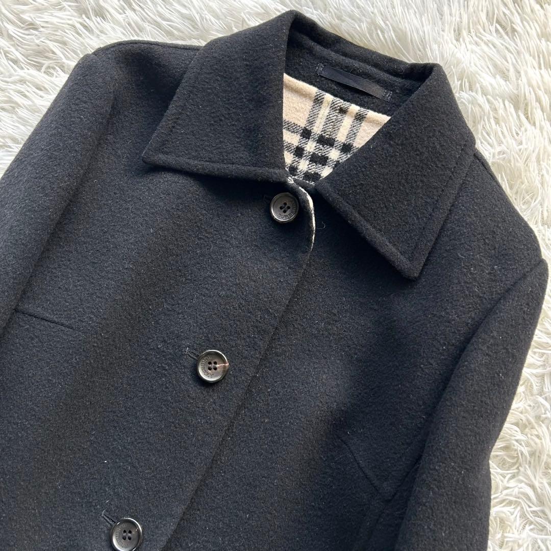 【美品】バーバリーロンドン　ダブルフェイス　ウールコート　カシミヤ混　黒　M相当