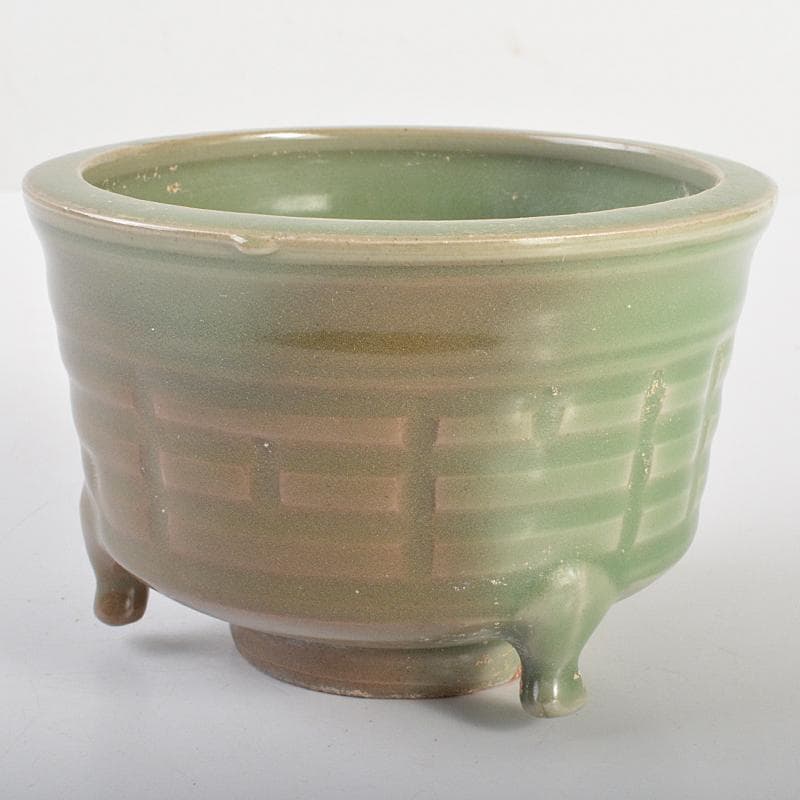 中国　龍泉窯青磁　刻線文三足香炉　C　R6715E