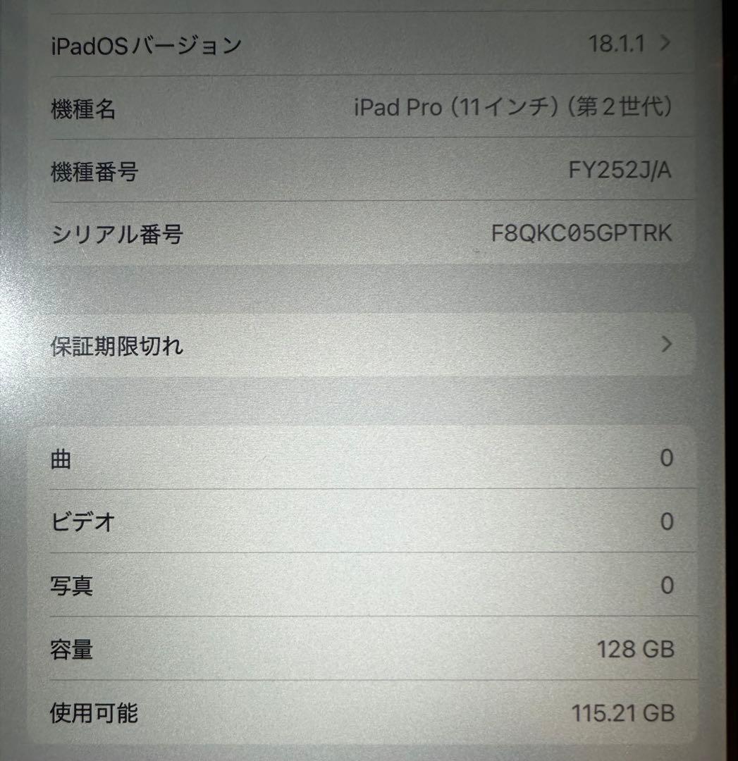 Apple iPad Pro 11インチ 第2世代 Wi-Fi 128GB