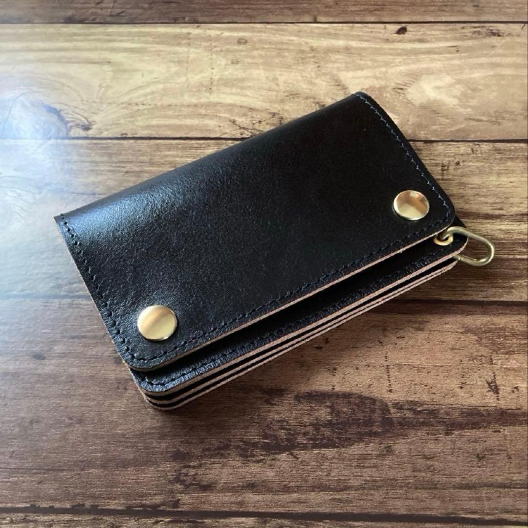 【やかん】ミドルトラッカーウォレット茶芯ブラック【お札を折らずに収納】