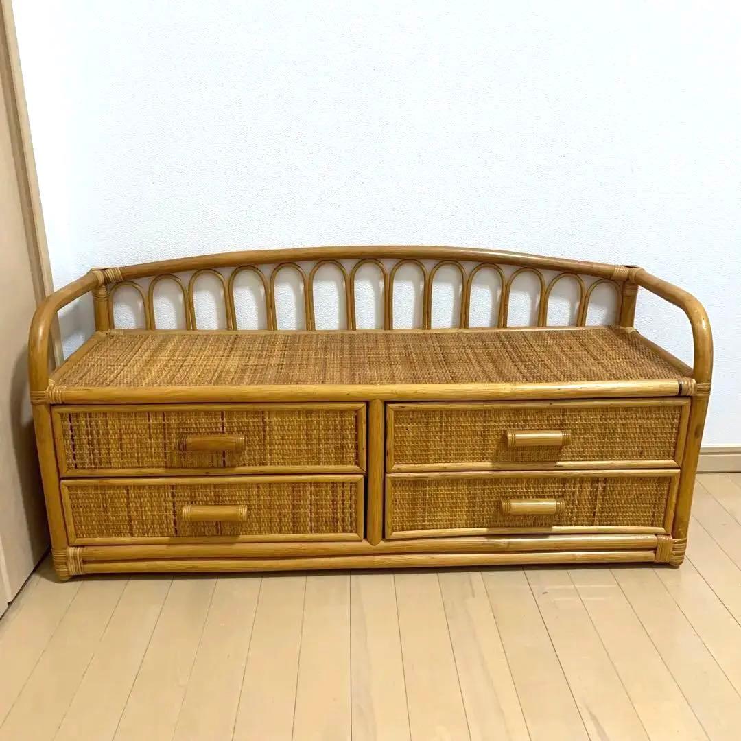 籐　ラタン 製　サイドボードチェスト ヴィンテージ 古家具　横幅108cm
