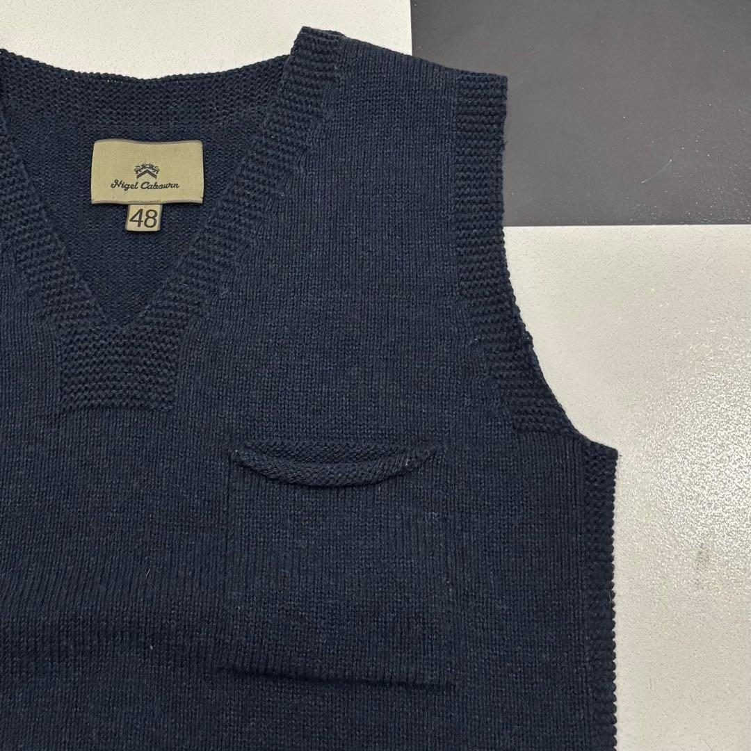 美品 ナイジェルケーボン イベリコ ウール ニット ベスト 48 ネイビー