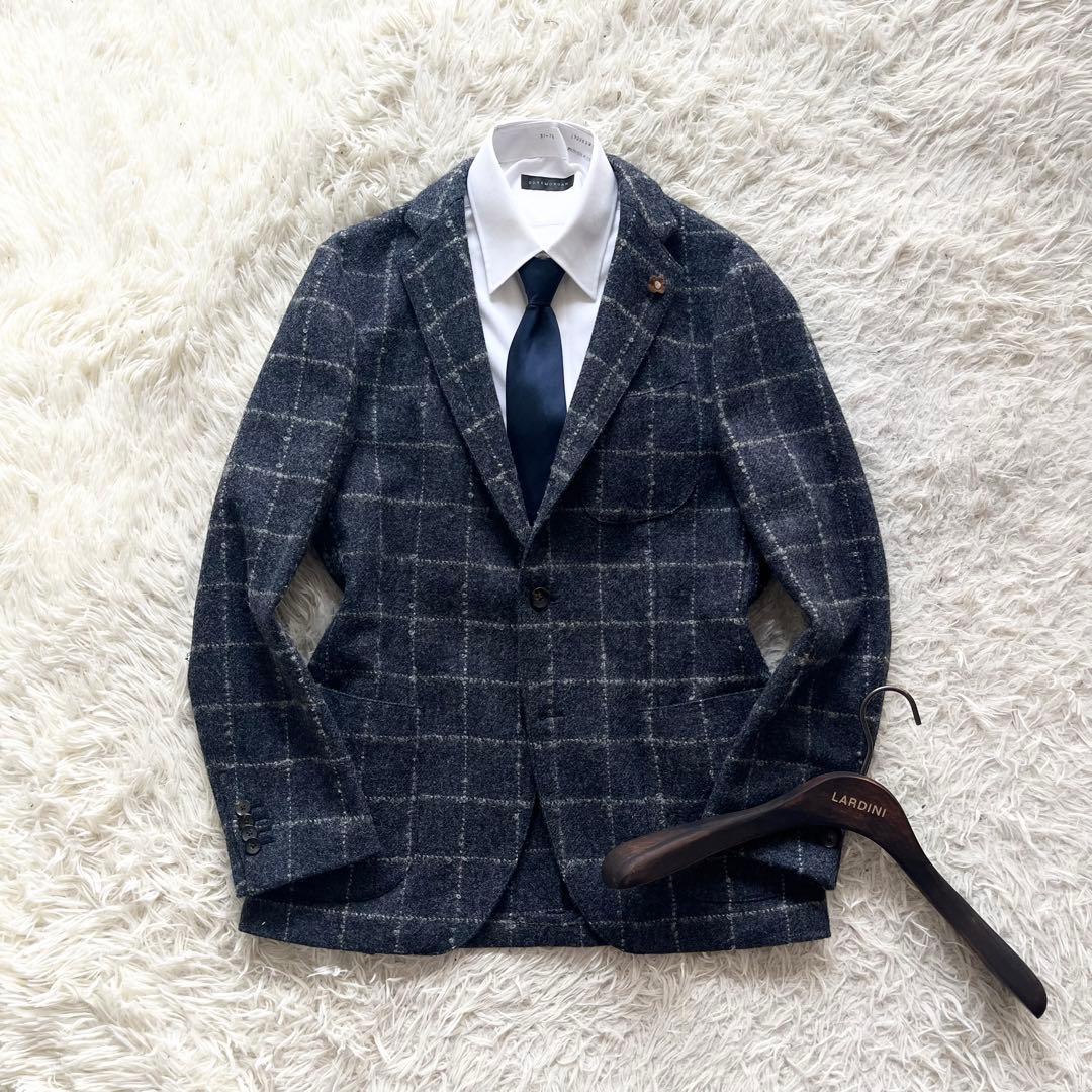 <美品>LARDINI ネイビー ウール ジャケット ブートニエール サイズ48