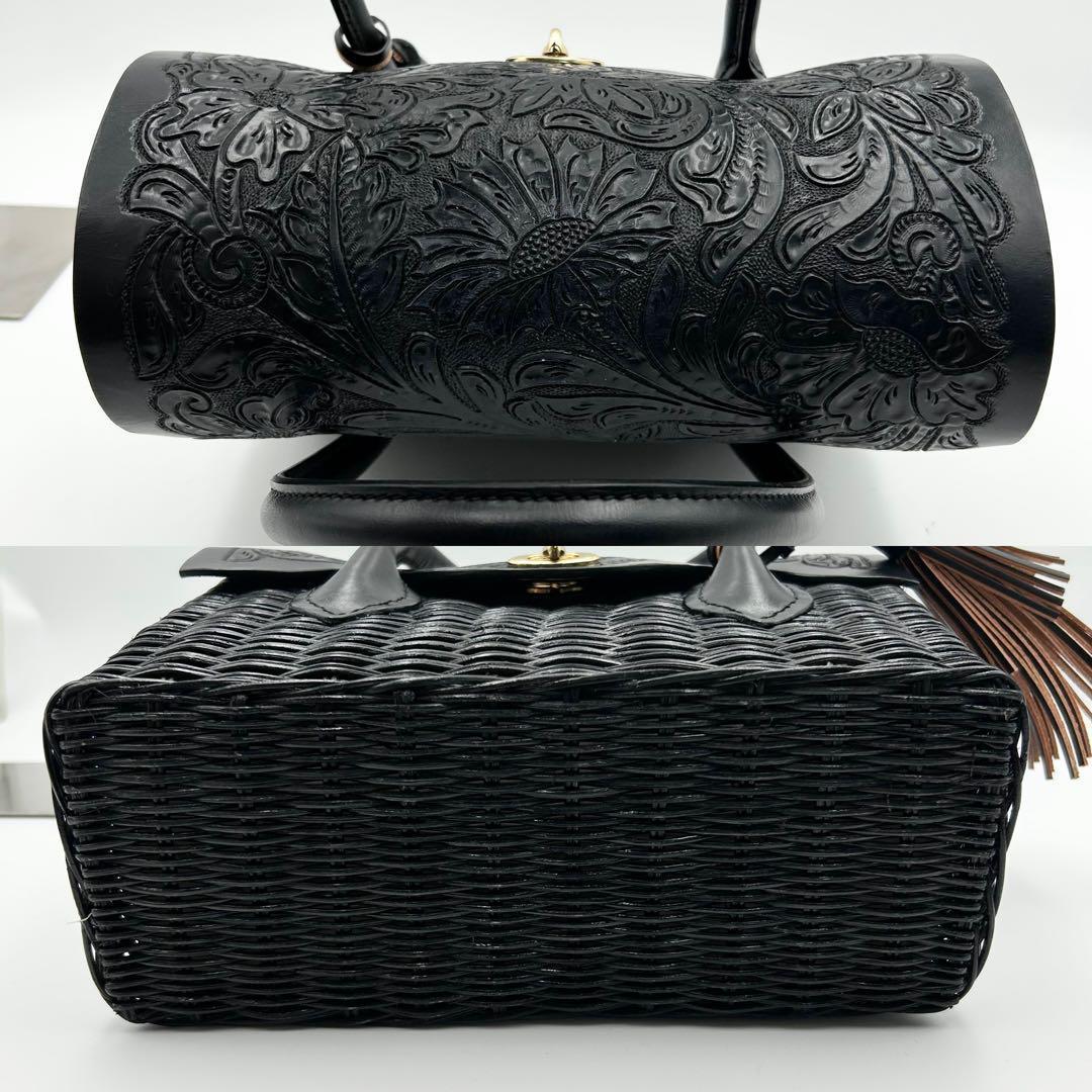 希少✨ カービングトライブス かごバック ラタン 黒 ターンロック タッセル