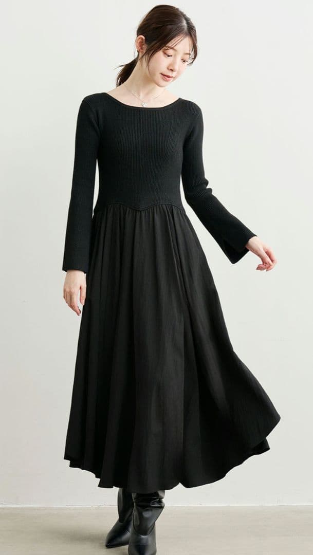 ココディール　ペタルヘムスカートドッキングニットワンピース