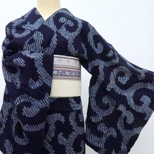 Y3426◆美品 有松鳴海絞り 背・居敷当て付 手縫い 高級浴衣 洗える夏着物