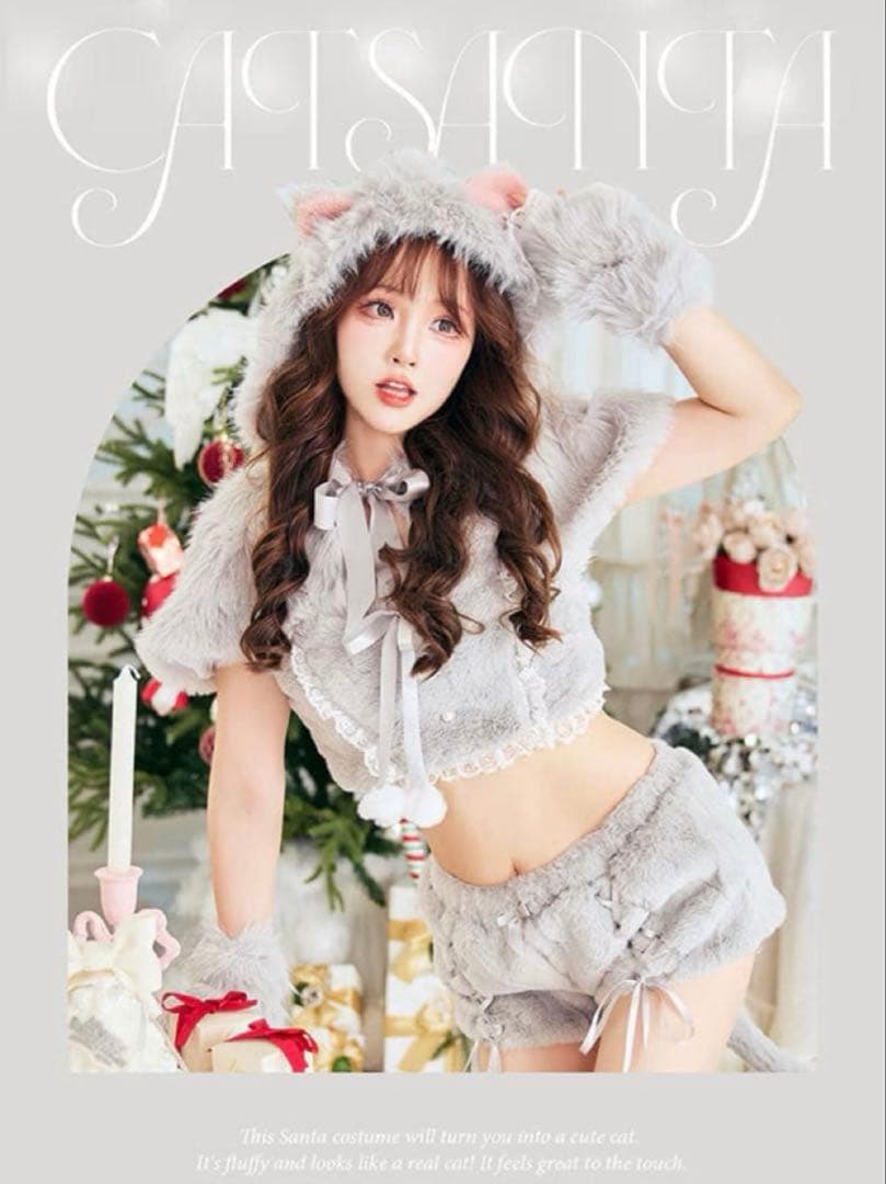 malymoon ふわふわ メレンゲ リボンキャット サンタ 猫 グレー