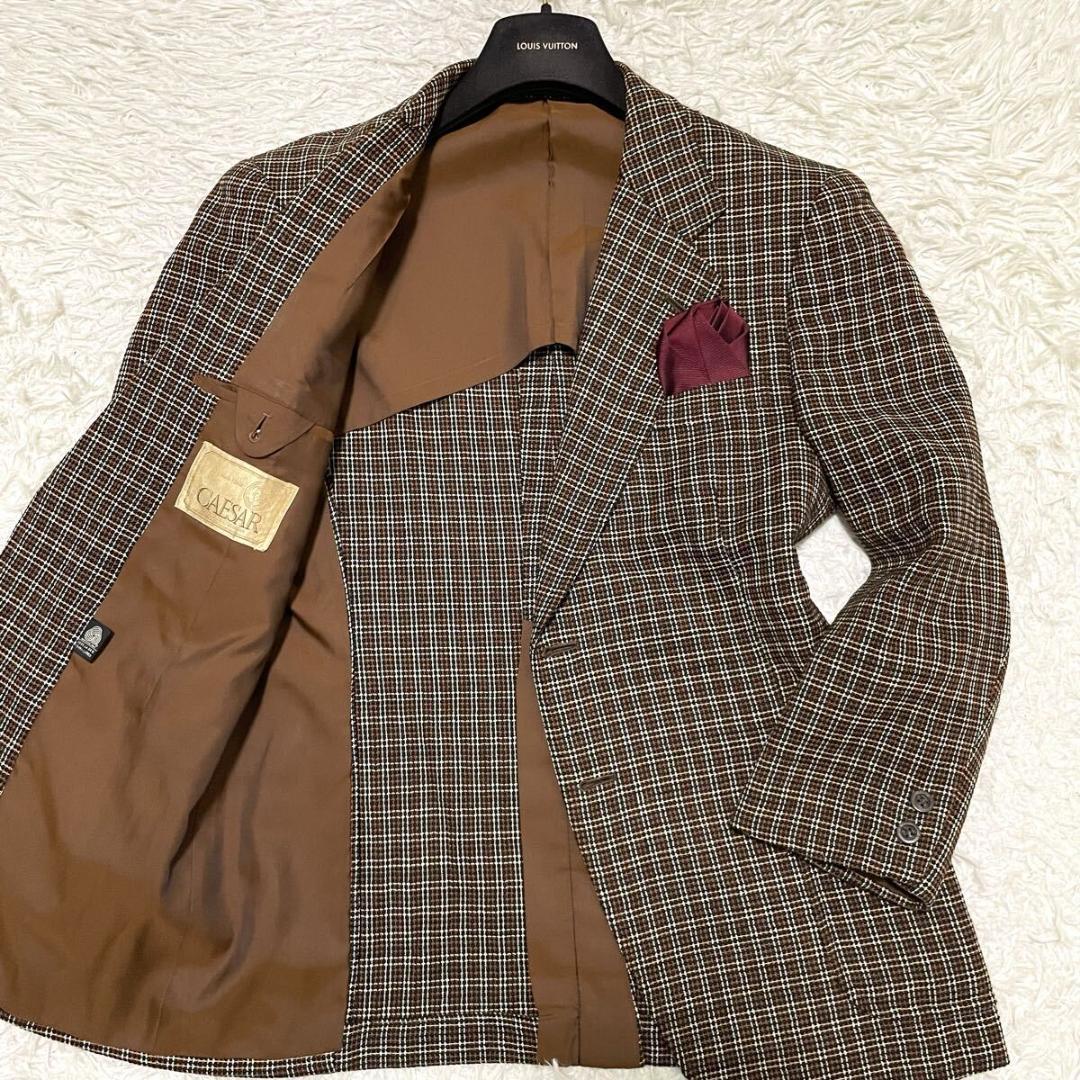 ロロピアーナ ミンクツイードテーラードジャケット チェック柄 ブラウン Mサイズ