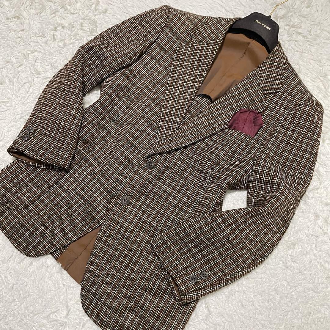 ロロピアーナ ミンクツイードテーラードジャケット チェック柄 ブラウン Mサイズ
