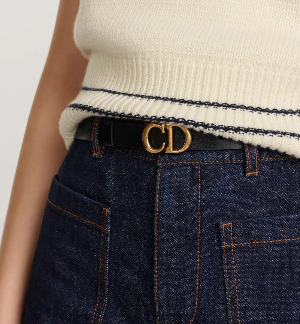 Christian Dior ブラックレザーベルト CDロゴ