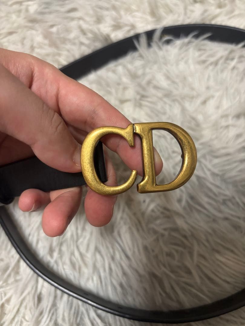 Christian Dior ブラックレザーベルト CDロゴ