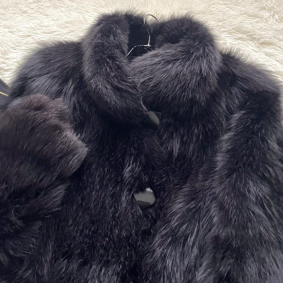 肉厚◎/総丈84 紫/ブルーフロスト/フォックス ファーコート 毛皮 L エンバ