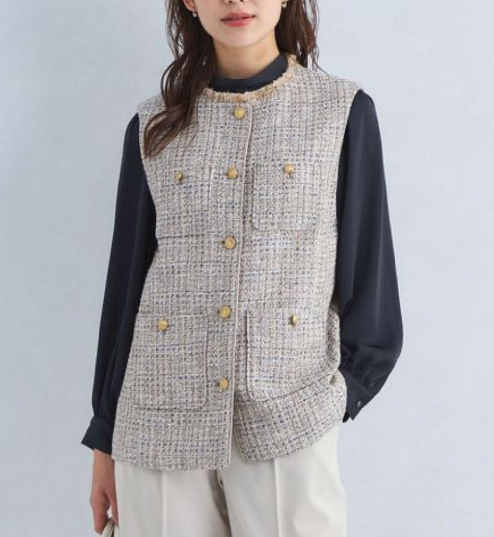 グリーンレーベルリラクシングツイードポケットジレセレモニーオケージョン美品