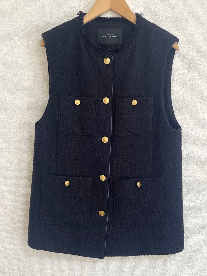 グリーンレーベルリラクシングツイードポケットジレセレモニーオケージョン美品