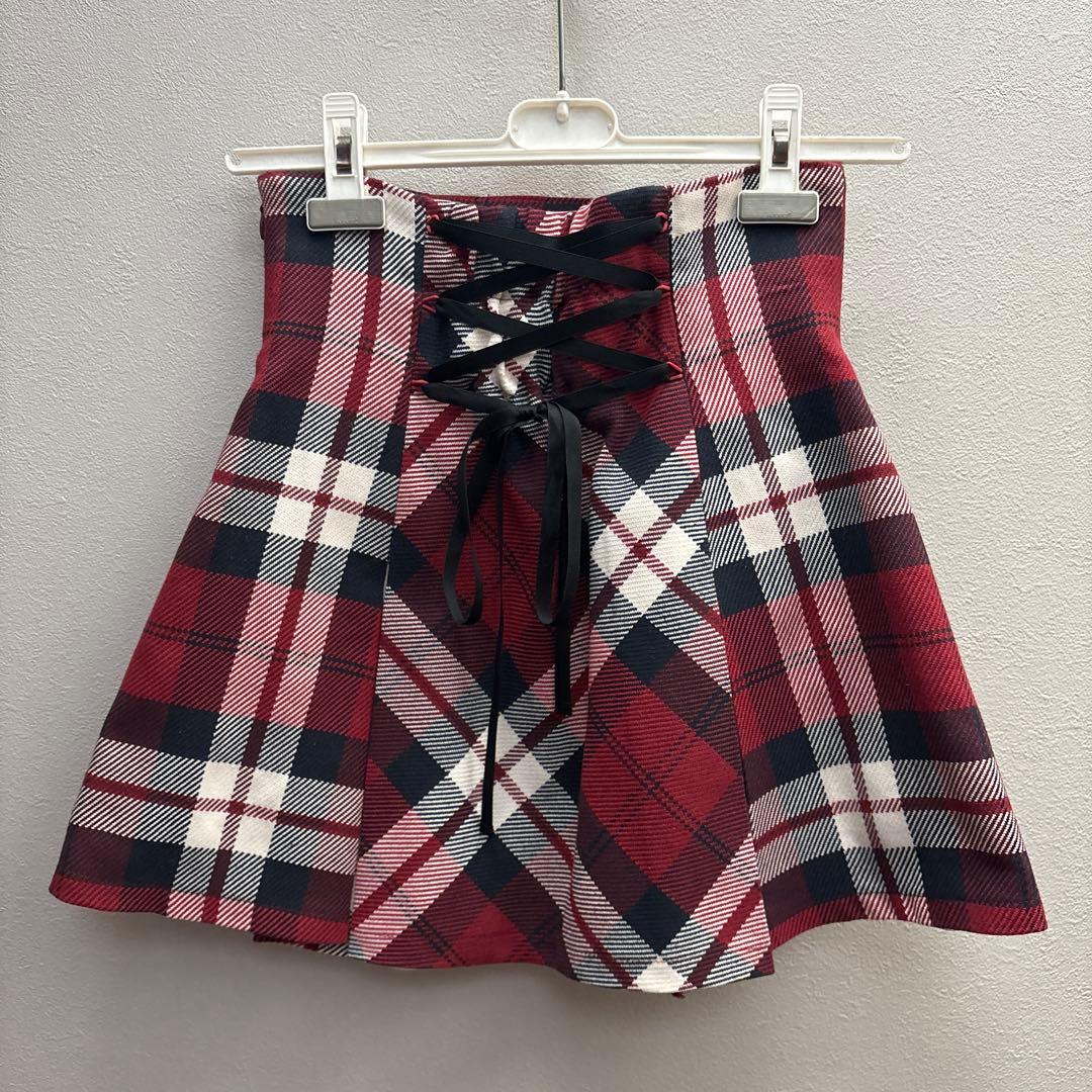 美品 michellMacaron ミシェルマカロン フレアチェックスカート