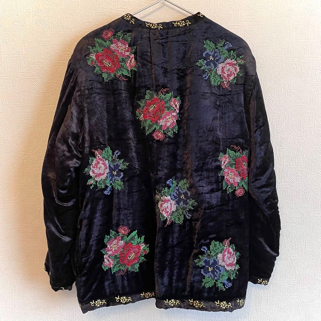 INDIA IS BEAUTIFUL ブルゾン 刺繍 薔薇 ベルベット ローズ