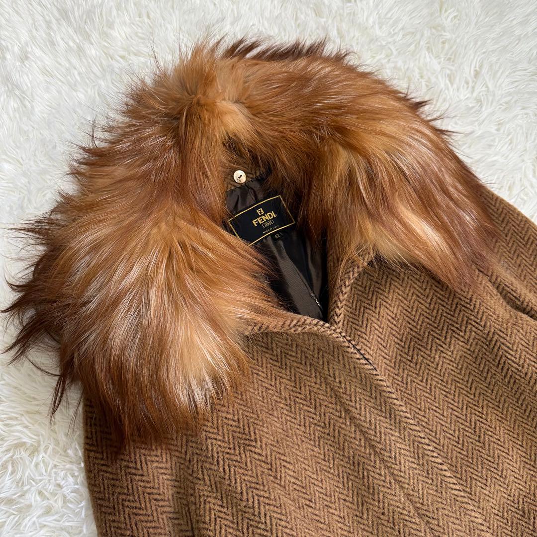 フェンディ　ロングコート　フォックスファー　アルパカ　モヘヤ　ヘリンボーン 42