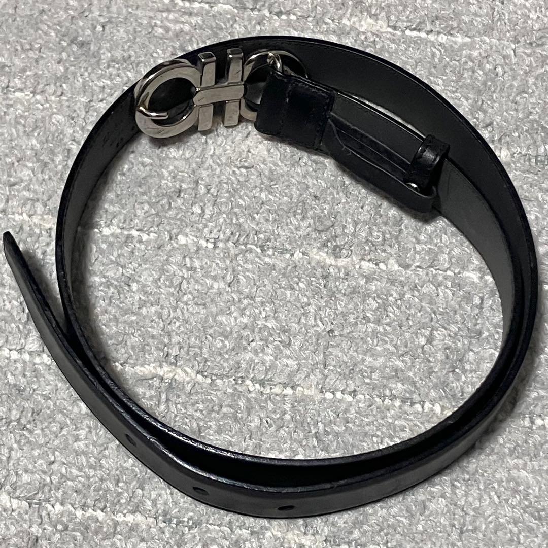 フェラガモ［ガンチーニ］ベルト　シルバー金具　ブラック　レザー　レディース