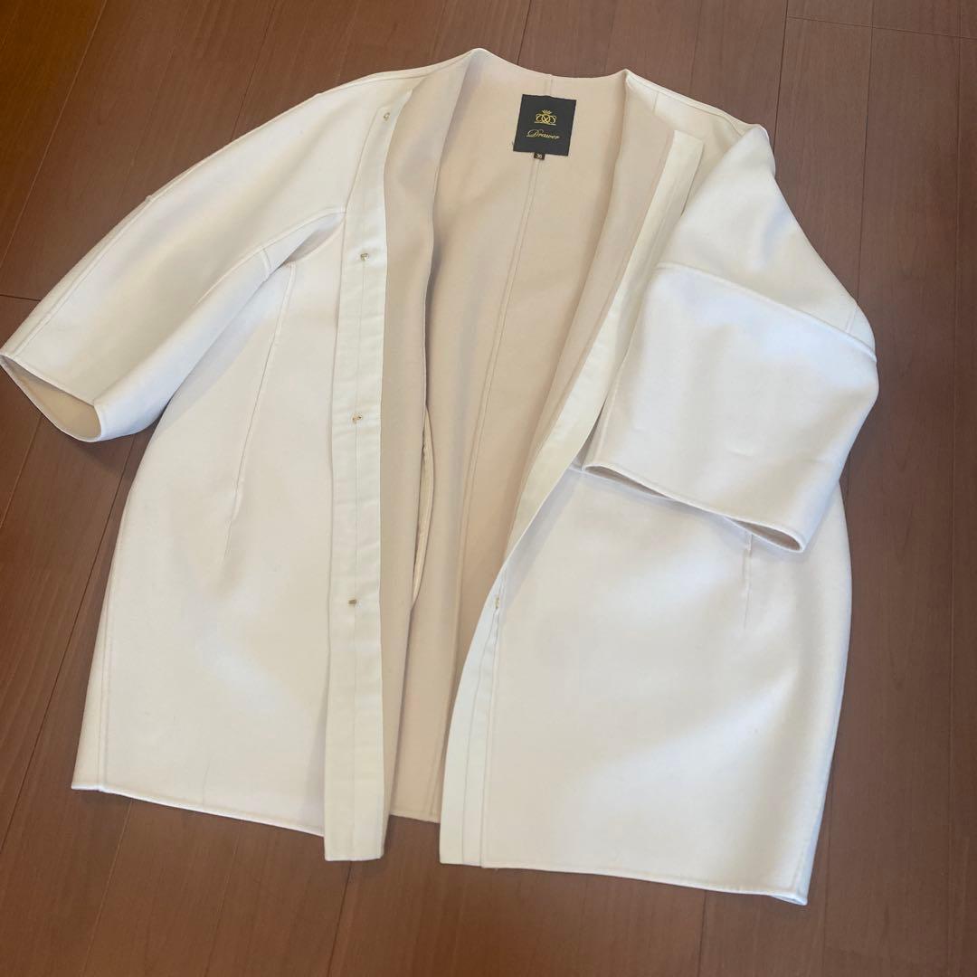 ドゥロワー ウールケヌキ配色ノーカラーコート　36