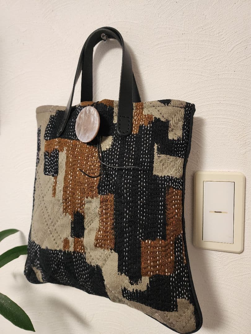 ★★★新作　秋色　幾何学模様の刺し子トードバッグ　一点物　センソユニコ慈雨等