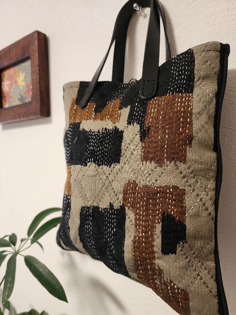 ★★★新作　秋色　幾何学模様の刺し子トードバッグ　一点物　センソユニコ慈雨等