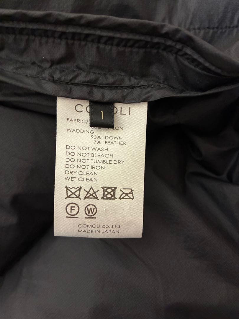 COMOLI DOWN VESTダウンベスト22AW サイズ1 BLACK