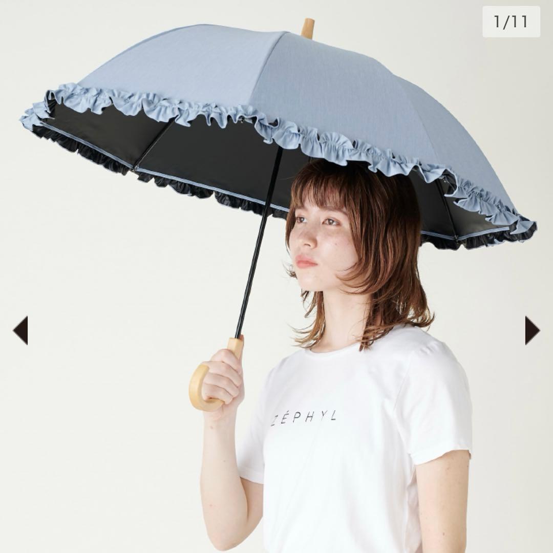 サンバリア100完全遮光Sサイズ フリル 日傘 ライトブルー