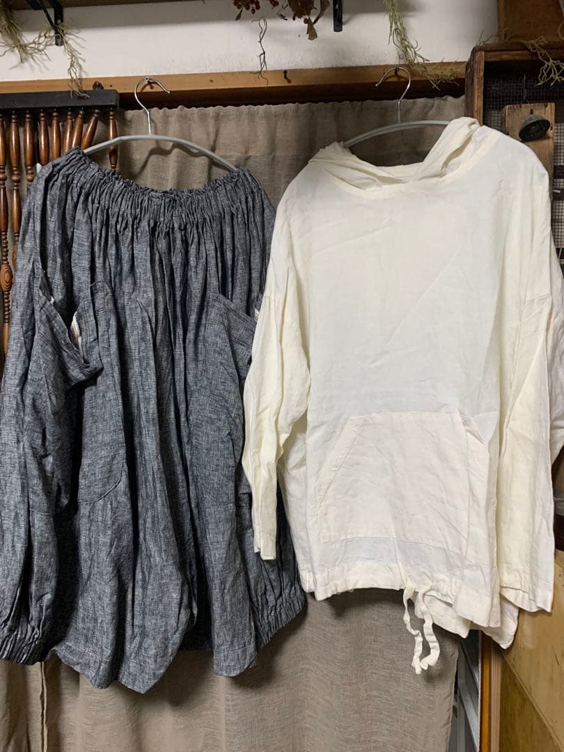 1.作家さんハンドメイド リネン カンガルーポケットパーカーとリネンパンツ2点