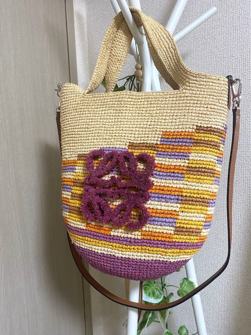 ロエベ　ラフィア　スリット　2way バッグ