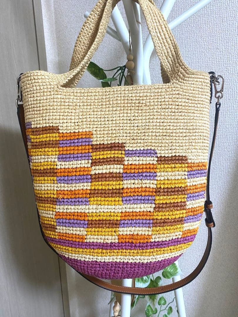 ロエベ　ラフィア　スリット　2way バッグ