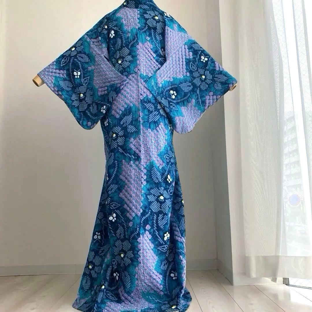 椿★ 有松絞り浴衣・有松鳴海絞り 大輪花模様　上質　N7-16