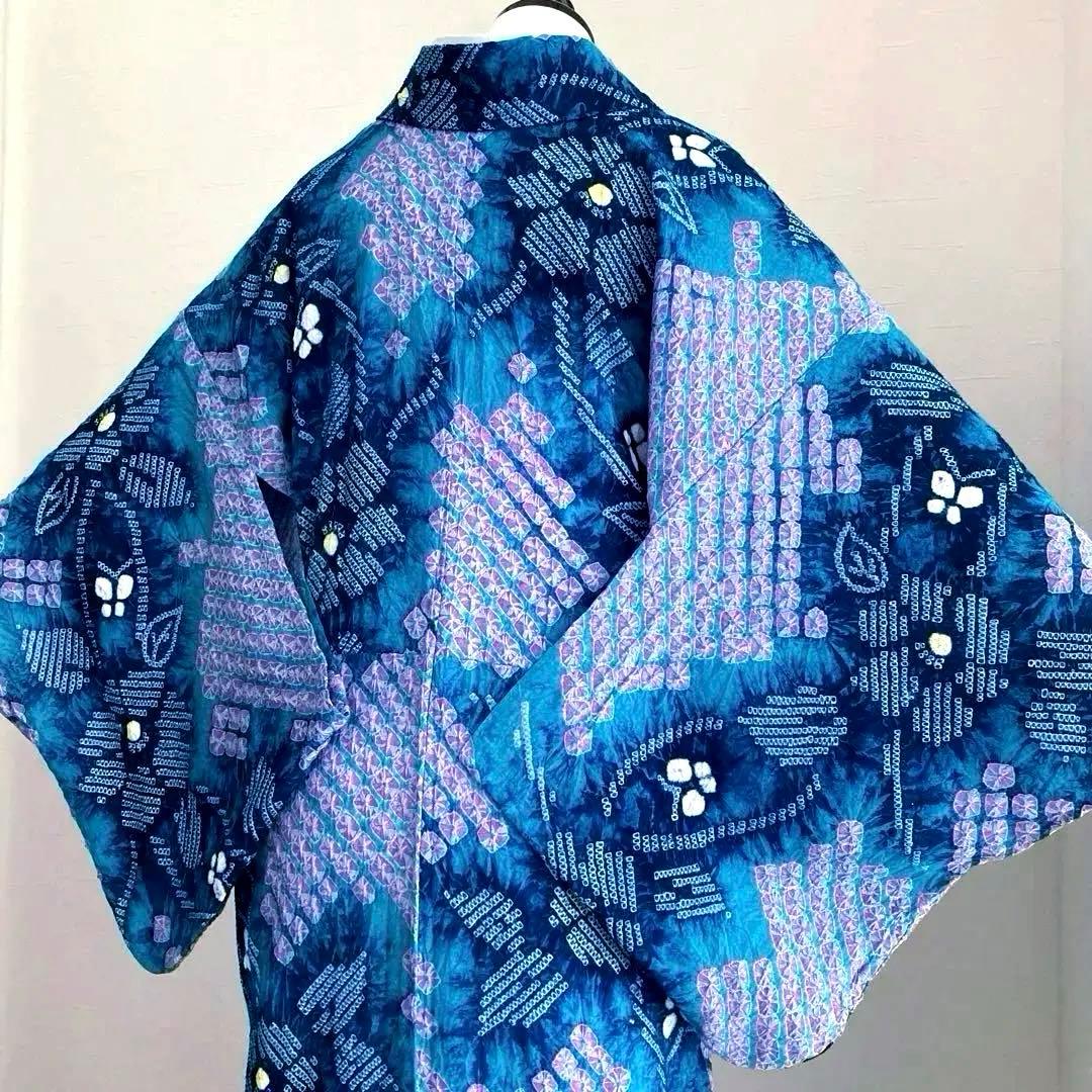 椿★ 有松絞り浴衣・有松鳴海絞り 大輪花模様　上質　N7-16