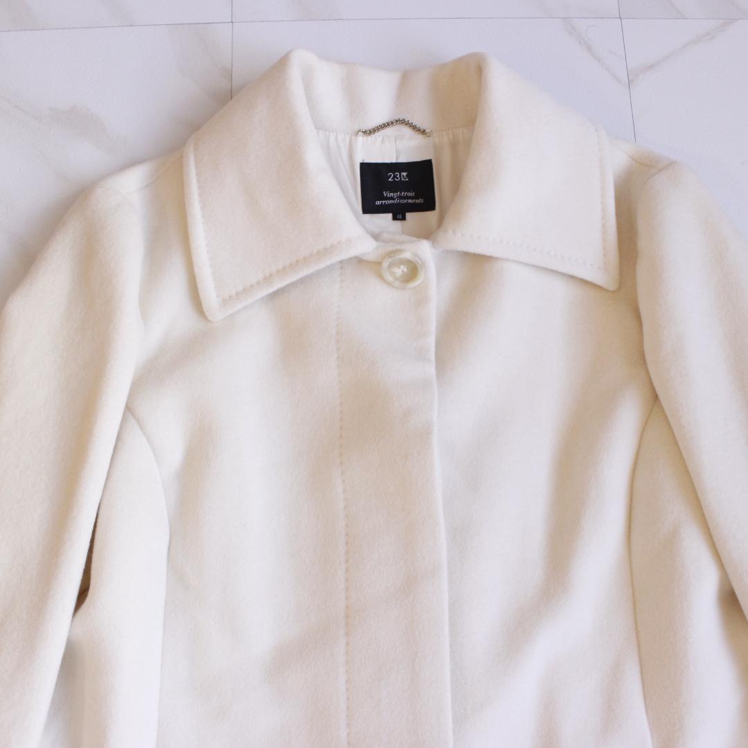 【大きいサイズ】23区 アンゴラ混ピーコート 48 アイボリー ウール