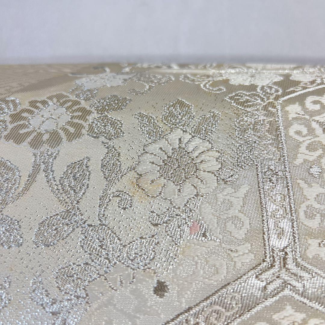 袋帯　正絹　銀糸　亀甲　華紋　唐花模様　檜垣　道長取り　着物　054t