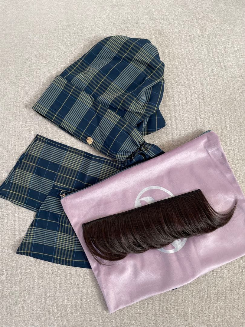 baren 前髪ウィッグスカーフハット　チェックドネイビー