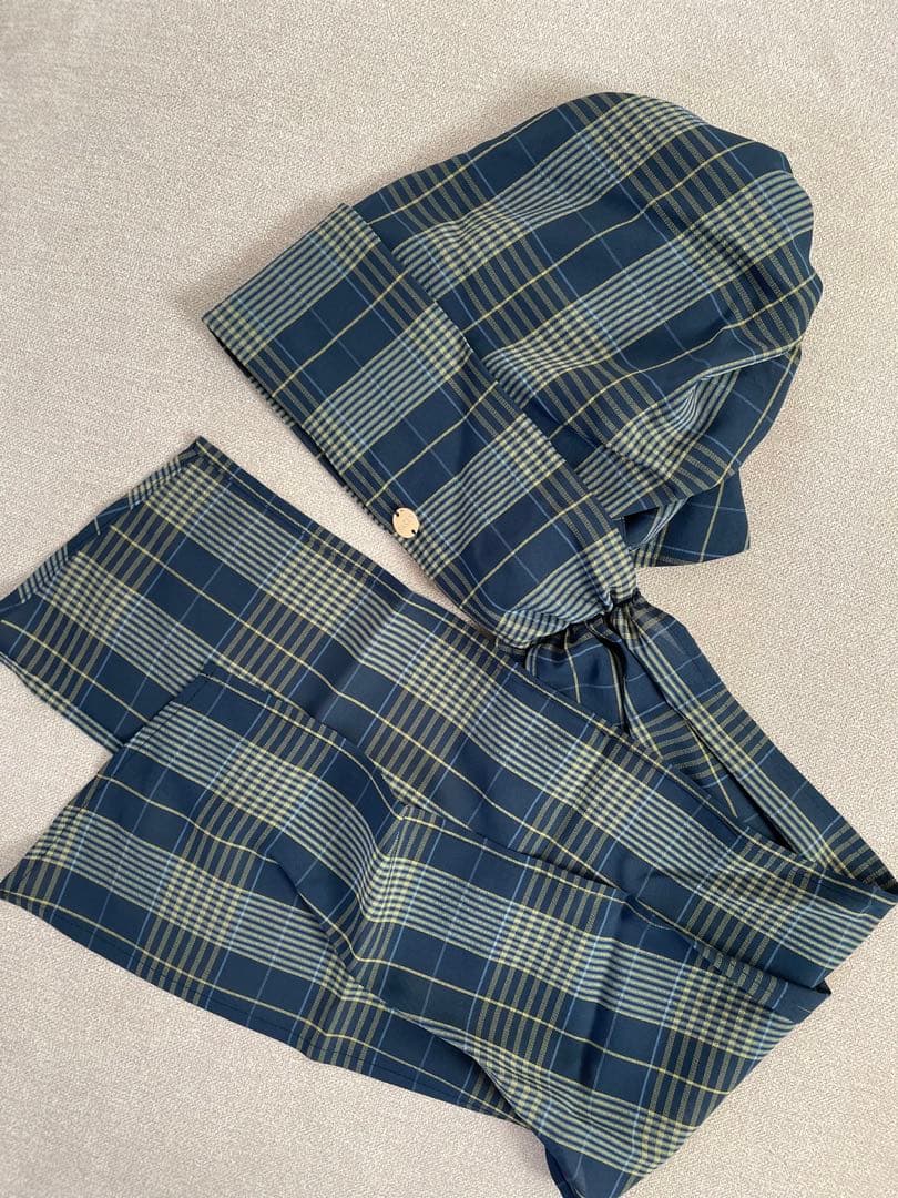 baren 前髪ウィッグスカーフハット　チェックドネイビー