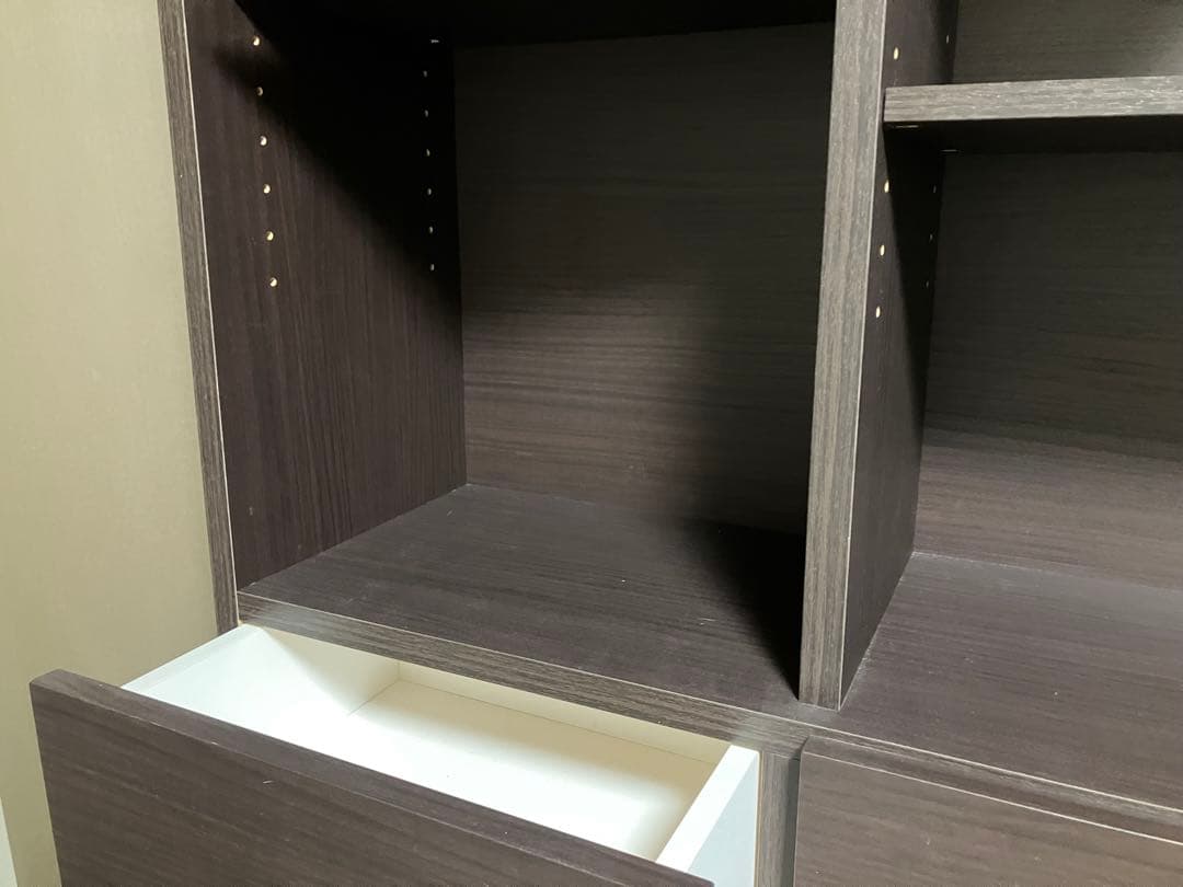 ニトリ オープン本棚 ダークブラウン 引出し付 (2月上旬まで出品)(送料込み)