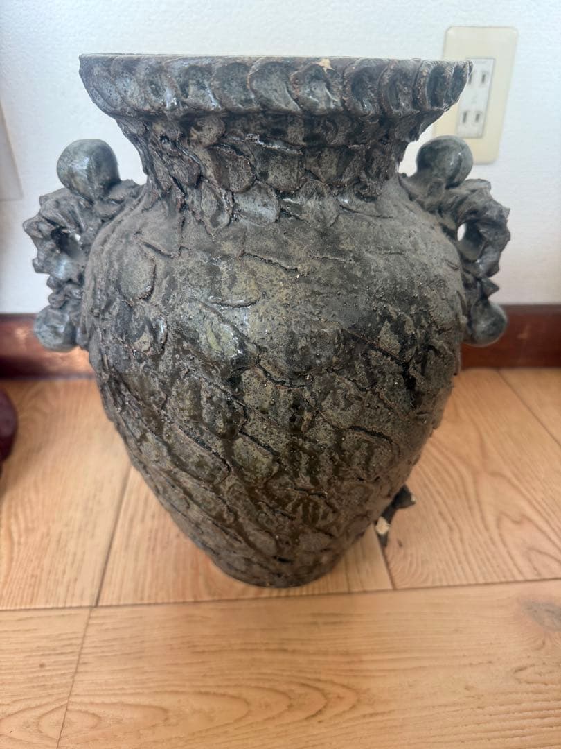 渓山作品 伊羅保釉陶彫の龍の花瓶