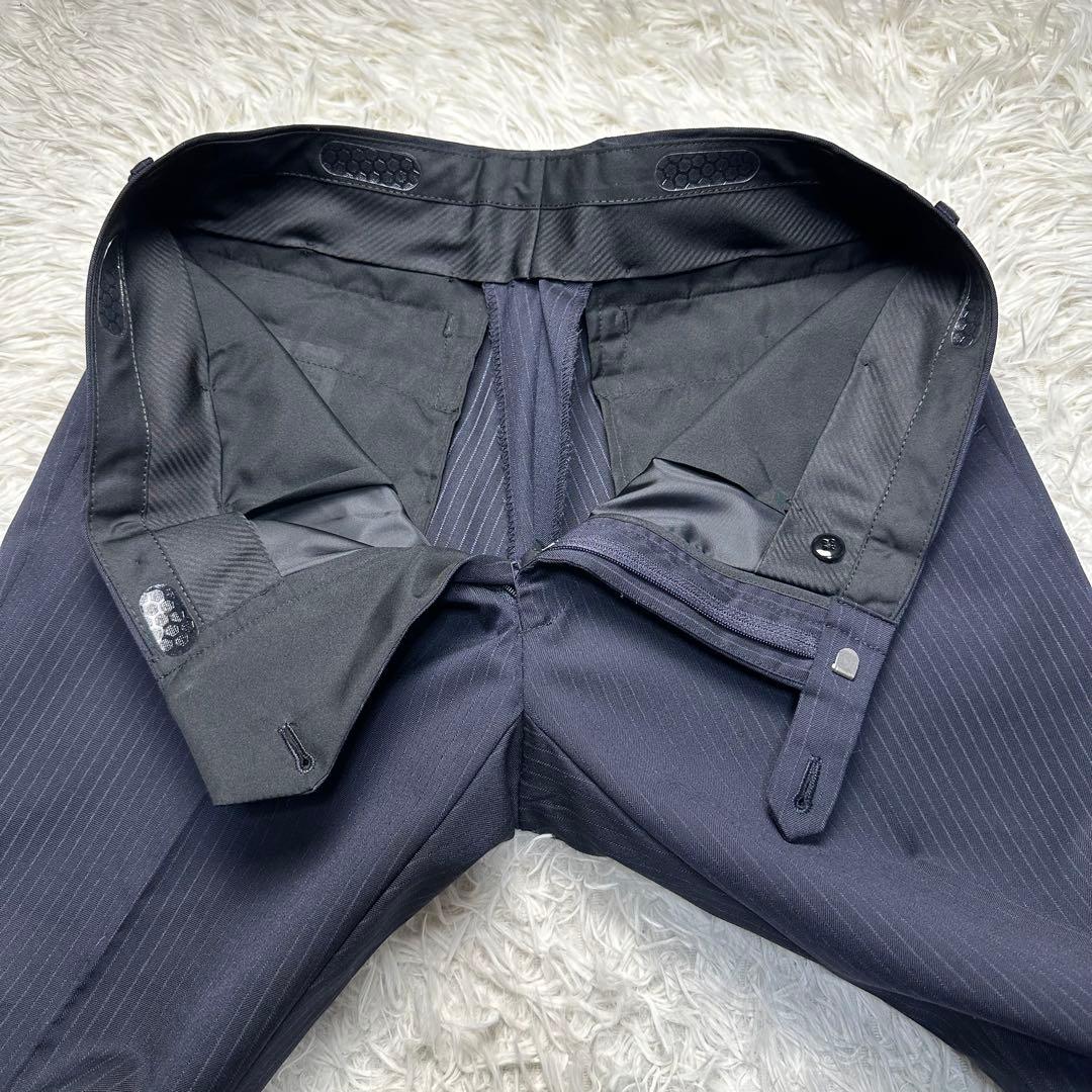 未使用級 スーツセレクト セットアップ ウール混 ネイビー 共布ボタン有 A6