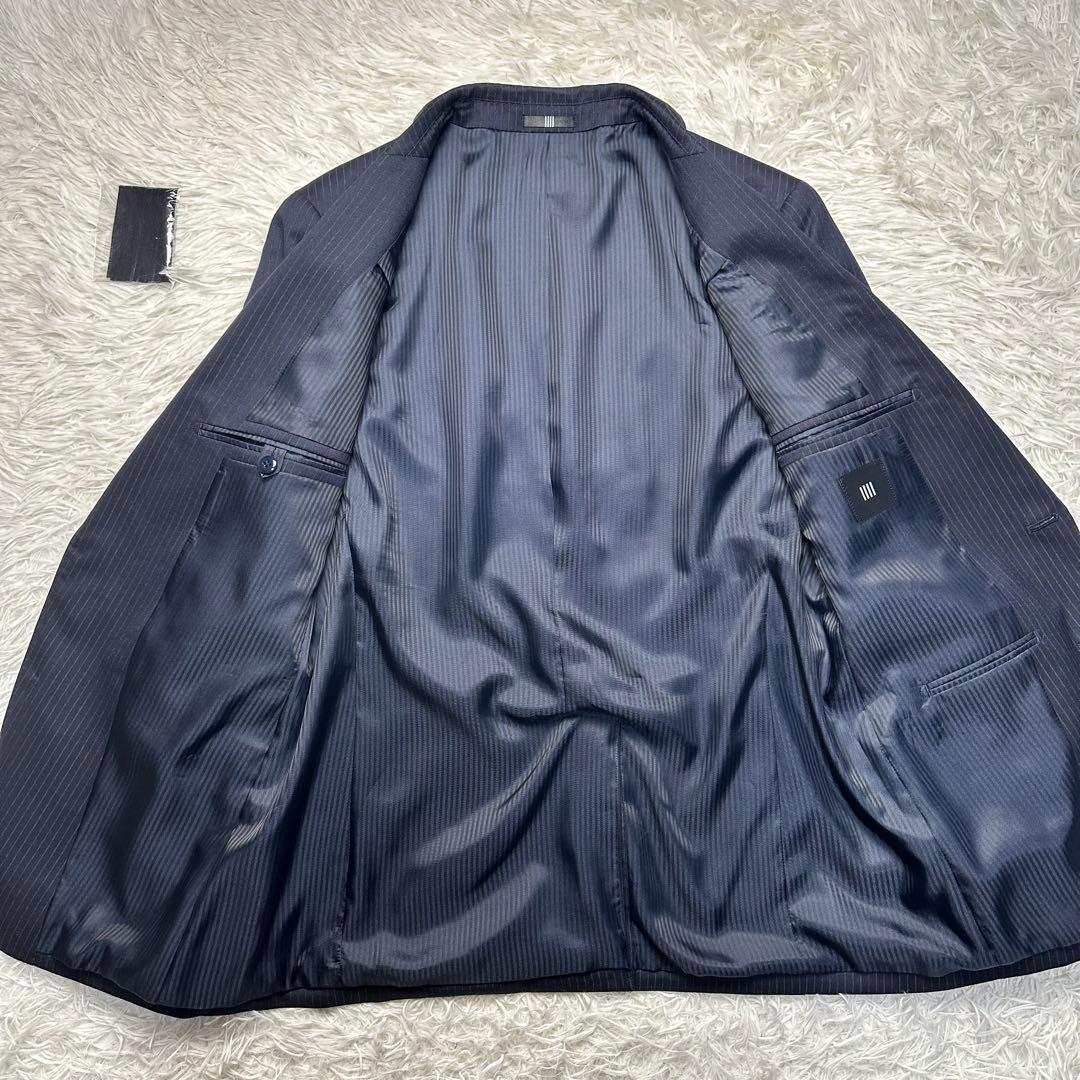 未使用級 スーツセレクト セットアップ ウール混 ネイビー 共布ボタン有 A6