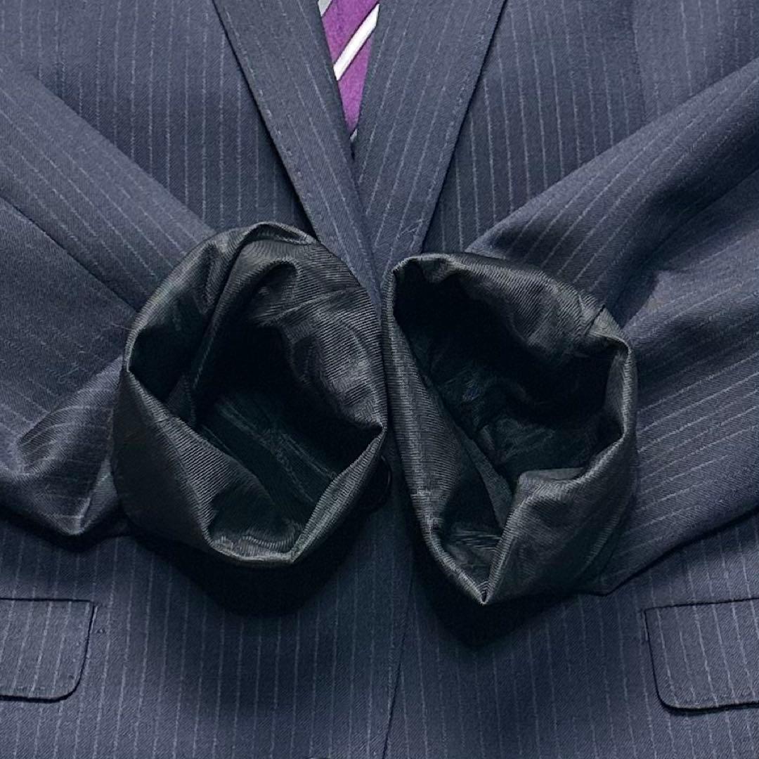 未使用級 スーツセレクト セットアップ ウール混 ネイビー 共布ボタン有 A6