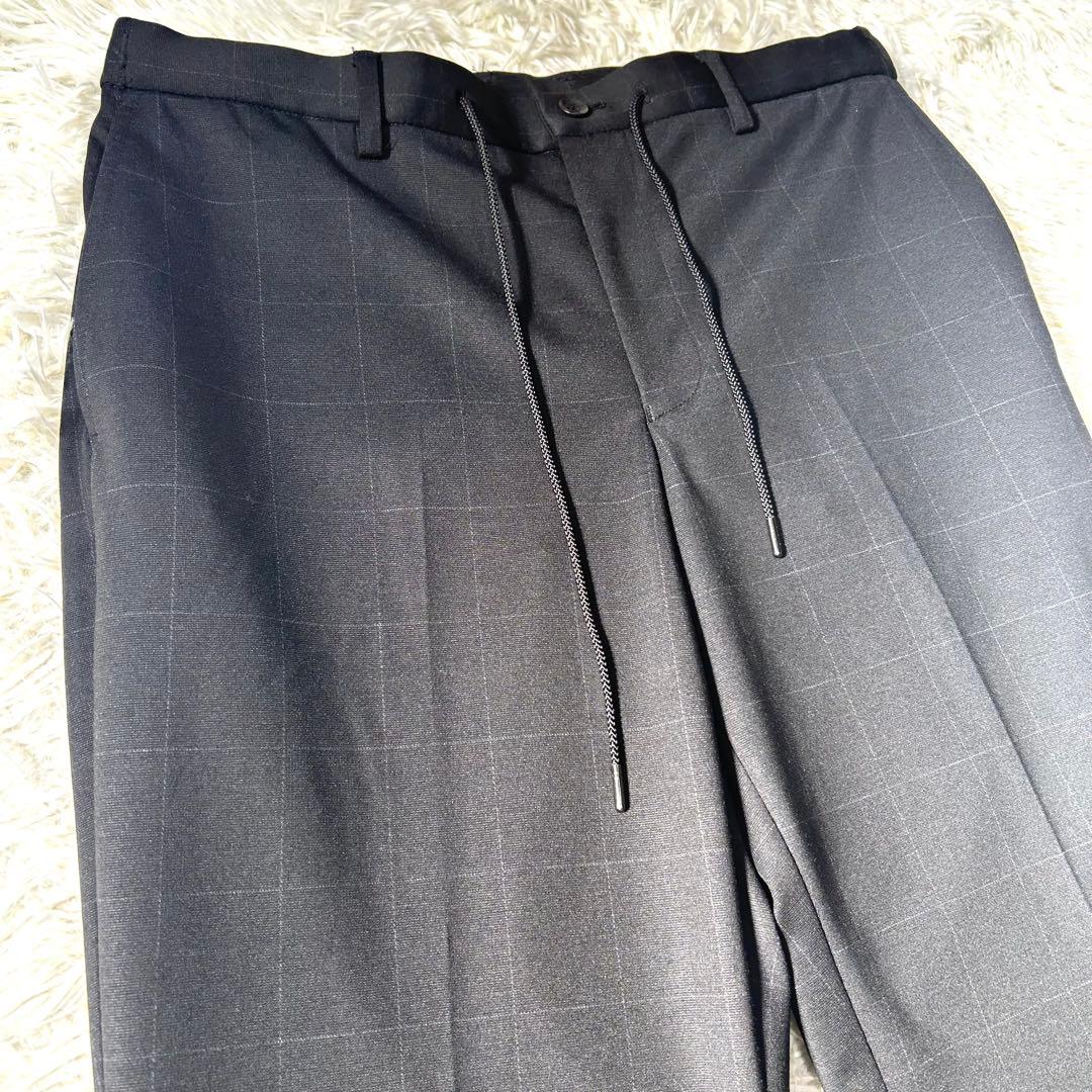 アオキ【未使用タグ付】パジャマスーツプリントジャージ黒ウィンドウペン　ゆったりL