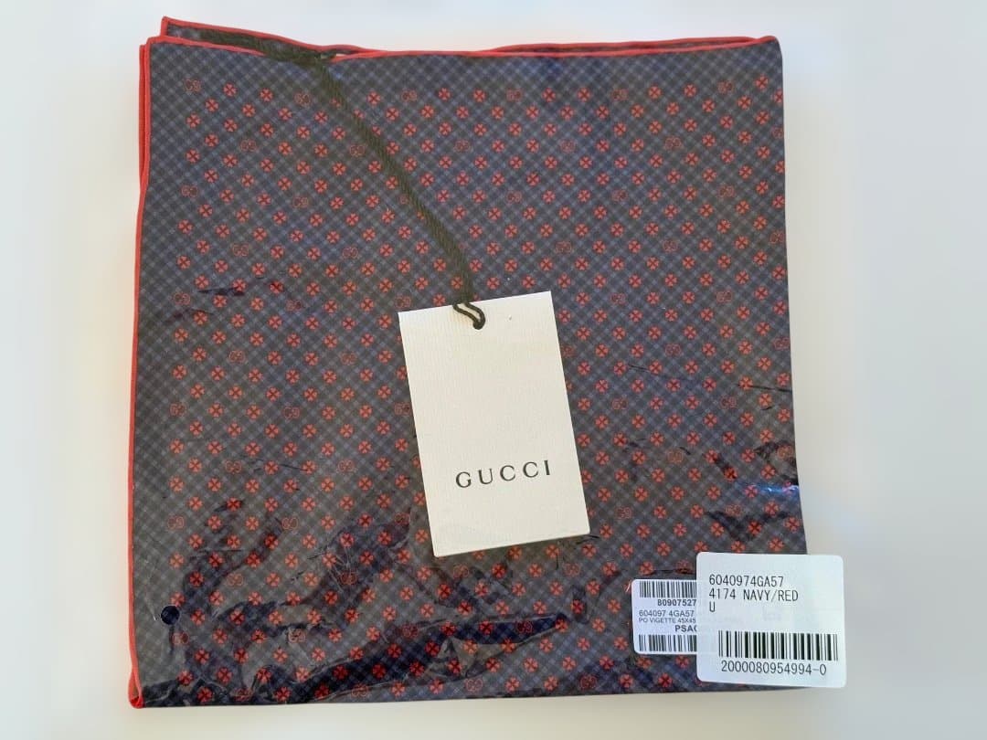 GUCCI シルクハンカチ ネイビー/レッド