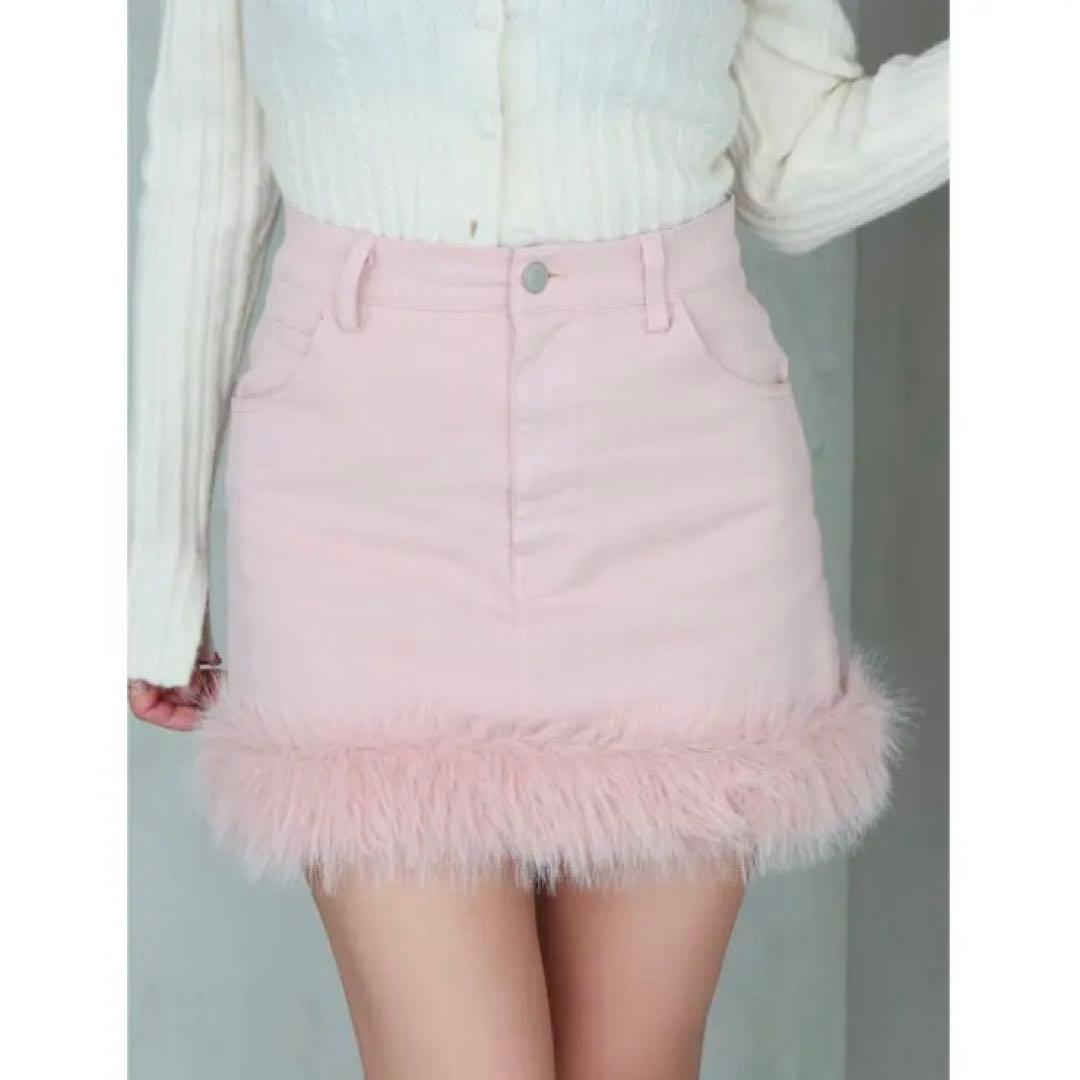 EATME♡ヘムフェイクファーデニムミニスカート♡