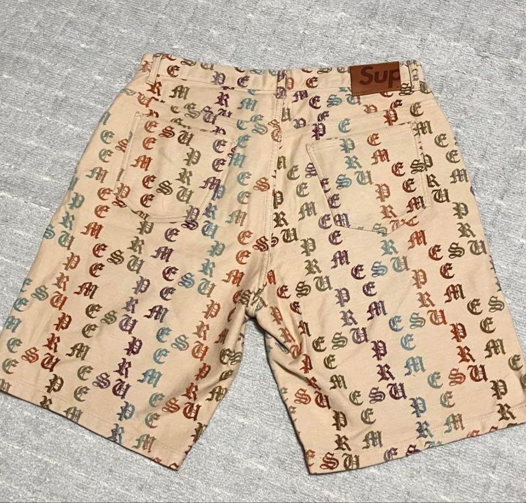 22ss！シュプリーム［ショートパンツ］デニム　ジャガード　総柄　ロゴ　ハーフ
