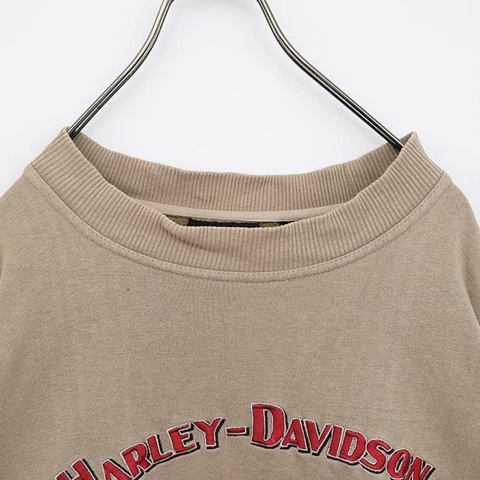 ハーレーダビッドソン デカ刺繍 スウェット ベージュ バイク 3XL 裏パイル