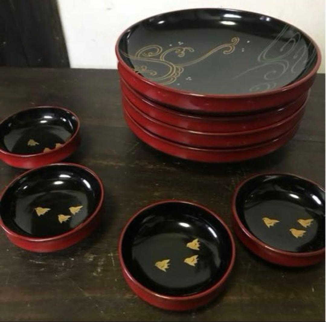 美品　輪島塗　蒔絵　当時物　漆器　刺身皿　取り皿　銘々皿　お祝い事　共箱付き