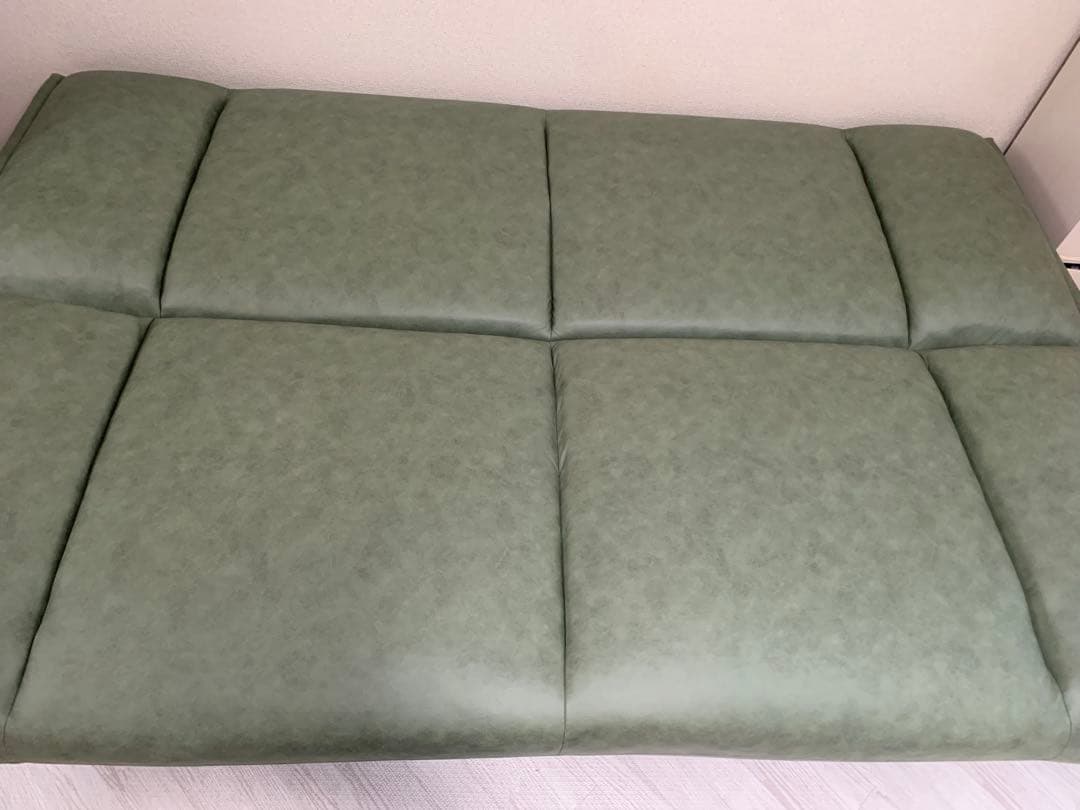 ソファベッド ファブリックレザー 3人掛け モスグリーン