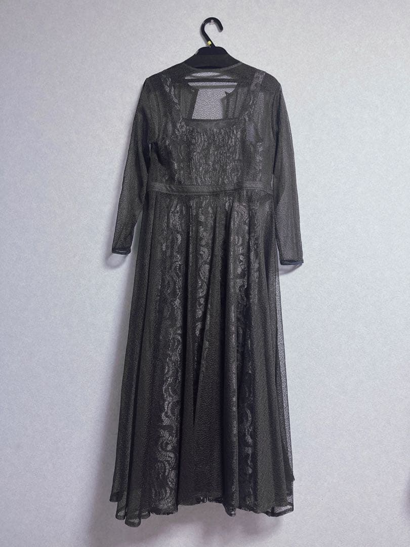 【美品】etoll. 幾何学チュールジャガードレースワンピース チャコール S